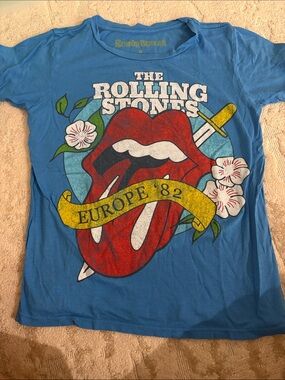 Rowdy Sprout Blue Short Sleeve Tee with Red Tongue & Yellow Banner